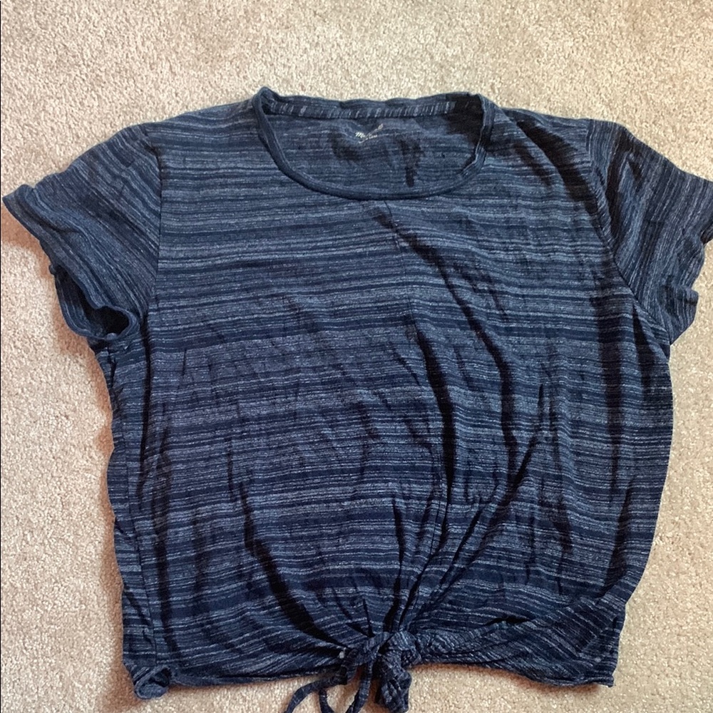 Madewell Fitted Blue Tie Front Crop T-Shirt